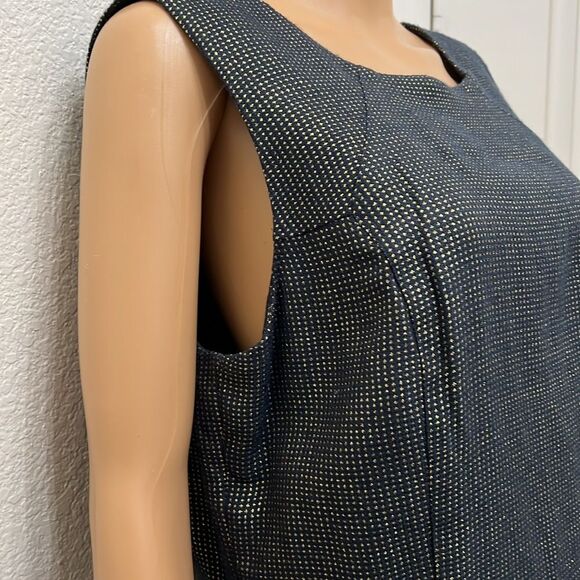 Michael Michael Kors Dress Sz 12 Navy Gold Sparkle Scoop Neck Sleeveless Midi - Picture 3 of 13